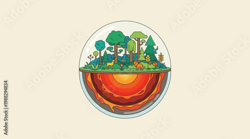 Earth's Environment Illustration Displaying Layered Landscape and Geological Composition