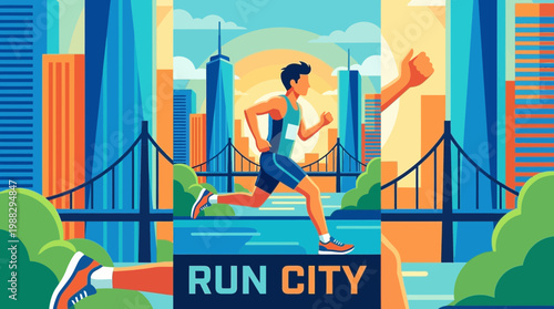Energetic City Runner: Showcasing Urban Marathon Spirit and Contemporary Design Style