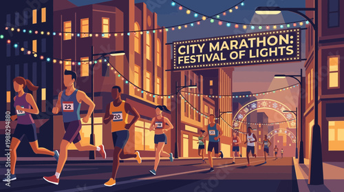Evening City Marathon: A Spectacular Festival Lit by Radiant Lights Across the Urban Landscape