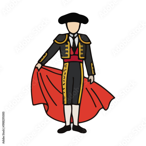Traditional Spanish Matador Bullfighter Flat Illustration