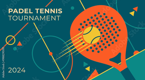 Vibrant Padel Tennis Tournament Poster With Dynamic Ball and Paddle Illustration