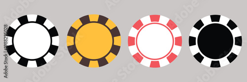 poker chip icons vector set, casino gambling emblem collection, colorful betting tokens, realistic chip designs, card game elements, isolated on transparent background, detailed round badges