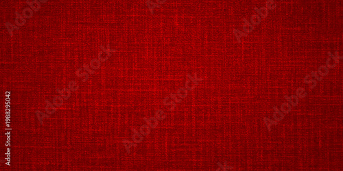 A vintage red linen fabric texture with an aged grunge pattern provides a blank textile canvas surface for a weathered material wallpaper backdrop design