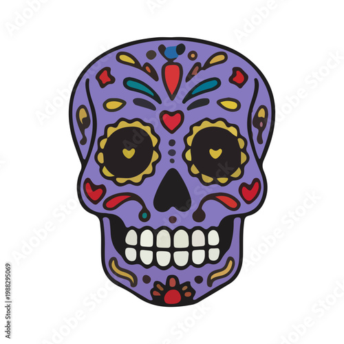 Purple Mexican Sugar Skull Illustration for Day of the Dead