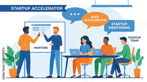 Innovative Startup Team Collaboration And Mentorship Illustration With Modern Digital Strategy