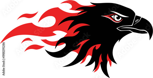 Eagle head with flames, fierce and dynamic, representing power, speed, and freedom, perfect for sports teams, logos, or motivational designs