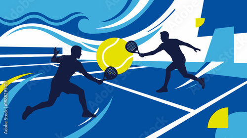 Dynamic Padel Match Illustration: Sports Action Artwork Depicting Player Silhouette and Artistic