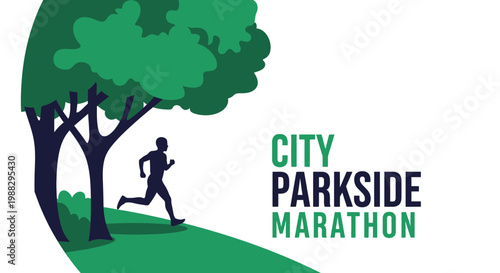 Parkside City Marathon: Energetic Runner Silhouette in Scenic Green Landscape