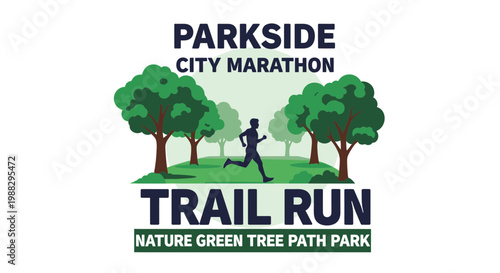 Parkside City Marathon Trail Run Illustration: Nature, Green Trees, and Running Silhouette