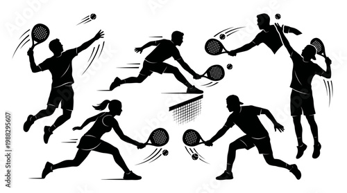 Dynamic Padel Tennis Players Silhouettes in Action Showcasing Athletic Movement