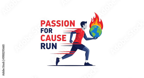 Passionate Runner Carrying a Flaming Earth Promoting Global Cause