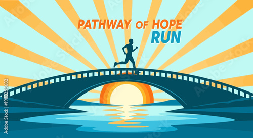 Pathway of Hope Run: Silhouette of a Runner Crossing Bridge with Sunrise Design
