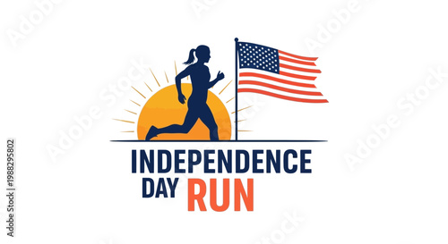 Patriotic Independence Day Runner With American Flag And Sunrise Illustration