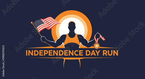 Patriotic Runner Celebrates Independence Day With American Flag And Medal