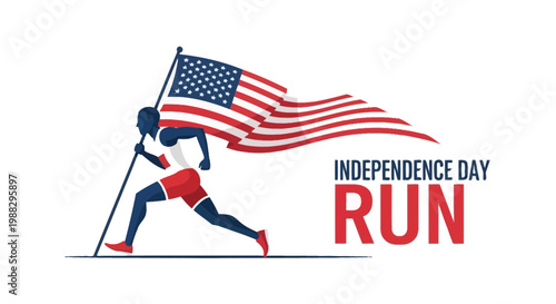 Patriotic Runner Races With The American Flag On Independence Day, Showing Spirit And Freedom