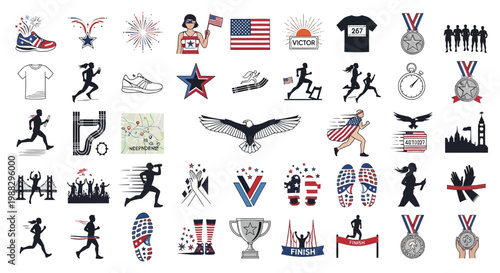 Patriotic Victory Symbols and American Independence Day Celebratory Illustrations