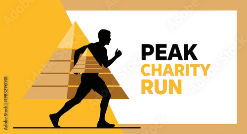 Peak Charity Run Concept Design Showcasing A Runner Silhouette Near A Pyramid Structure