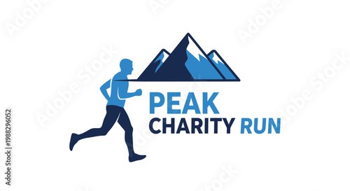 Peak Charity Run Logo Depicting Energetic Runner Over Mountains Symbolizing Endurance And Strength