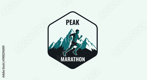 Peak Marathon Logo Featuring Mountain Silhouette and Athlete Silhouetted Running Towards Success