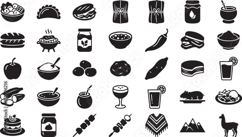 Black and white line collection of household and animals line household animals kitchenware furniture