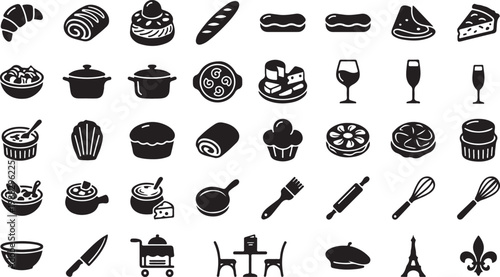 Black and white line collection of household and kitchenware line household kitchenware utensils pots