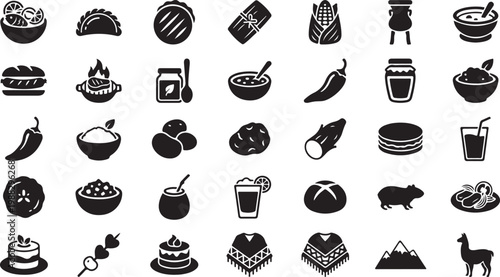 Black and white line collection of various and animals line animals kitchenware