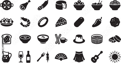 Black and white of various household utensils and tools