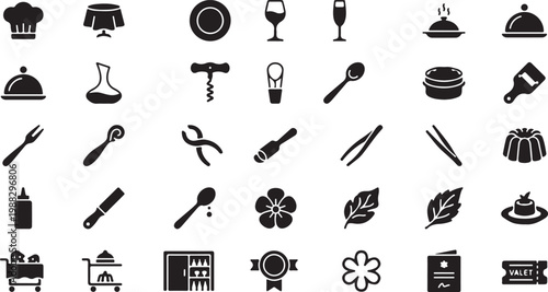 Minimalist black and white collection of household office supplies tools and symbols black white background