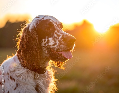 English Springer Spaniel dog outdoors sunny.