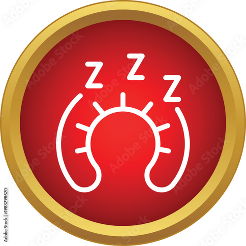 Neck pillow with zzz letters indicating sleep on a red and gold icon