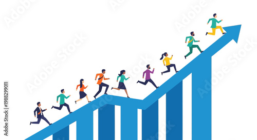 People Climbing Together up the Financial Arrow Indicating the Boost of a Company