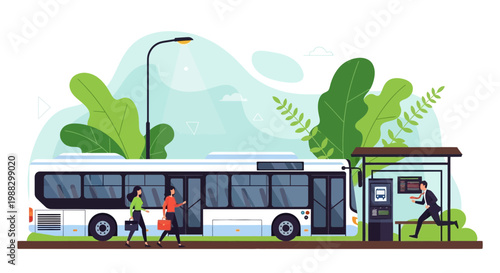 People Commuting and Waiting Public Transportation at the Bus Stop on the Daily Trip