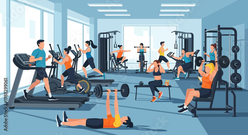 People Engage in Various Exercises in Modern Fitness Center for Better Health