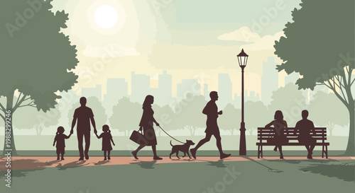 People Enjoying Leisure Time And Outdoor Activities Silhouette In A Nature Preserve Scene