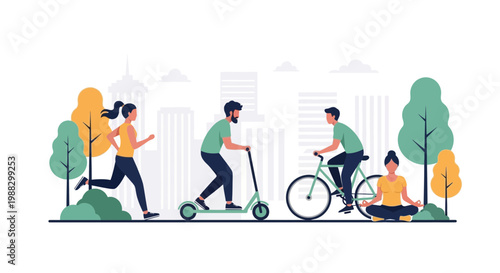 People Enjoying Outdoor Activities In City Park Representing Healthy And Active Lifestyles