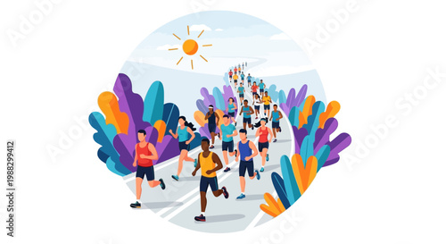 People Running a Marathon on a Sunny Day Between Colorful Natural Elements