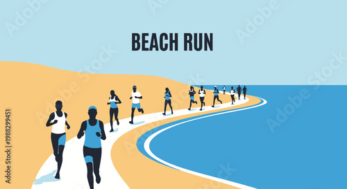 People Running Along Beach During The Day In Silhouette View Exercise Activity
