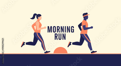 People Running Together in the Sunrise with the Words Morning Run Depicted