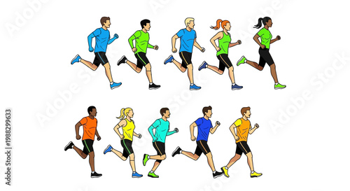 People Running Together in a Relay Race, Displaying Vibrant Colors and Sportsmanship