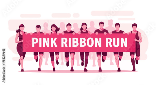 People Running Together with a Banner Saying Pink Ribbon Run for a Special Cause