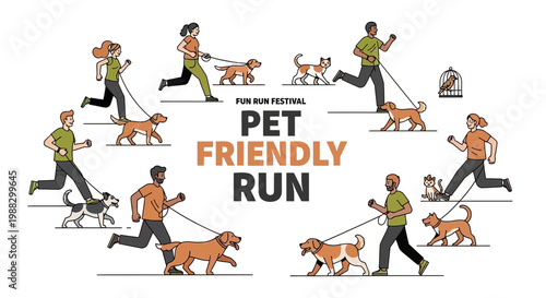 Pet Friendly Fun Run Illustration Featuring People Engaging In Sport With Their Animals