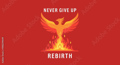 Phoenix Rising From Flames Never Give Up Motivational Symbol