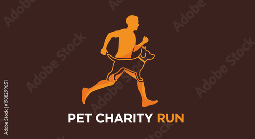 Pet Charity Run Icon Represents a Human and Canine Bonding in Motion For Fundraising