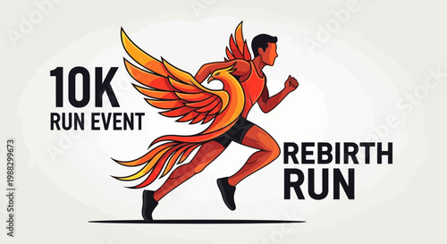 Phoenix-Inspired 10K Run and Rebirth Event Graphics Illustration for Sport and Fitness