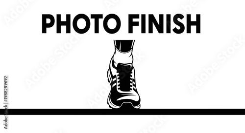 Photo Finish: A Silhouette of a Runner's Foot Crossing the Finish Line with Bold Typography