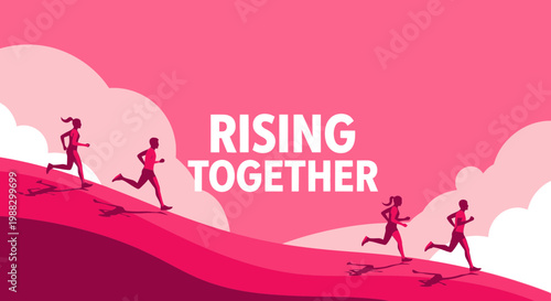 People Running Upwards Representing Unity During Progress Towards a Goal Forever