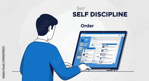 Person Focused On Self-Discipline While Reviewing Information On Their Computer Screen