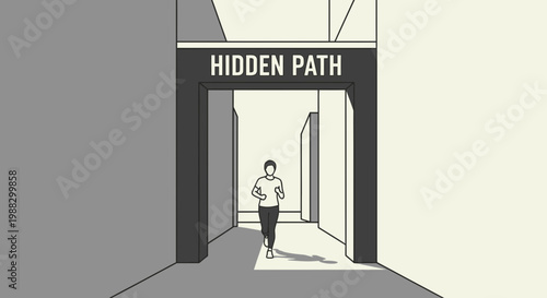 Person Running Through A Hidden Path Towards An Unknown Future