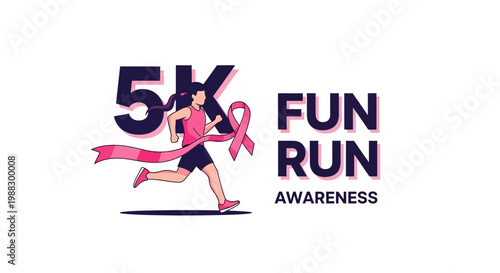 Pink Ribbon 5K Fun Run Illustrative Design for Health Awareness Campaign