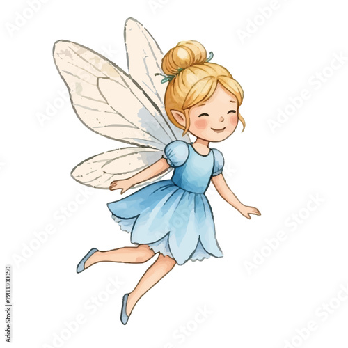 cute little fairy princess with pink wings holding a flower and flying in a magical fairytale world